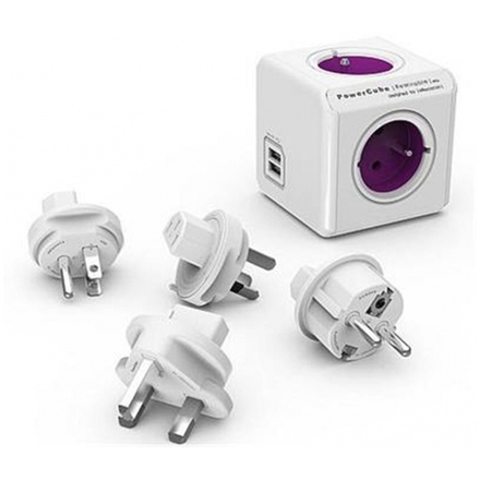 Zásuvka PowerCube REWIRABLE USB Violet 4x cest adap 2x USB 4