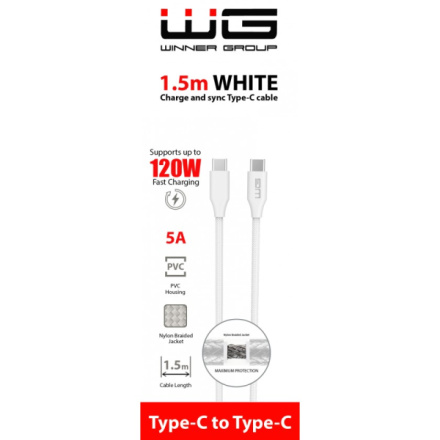 Datový kabel Type C-Type C - 1,5m (120W/5A) (Bílý) 0591194114038