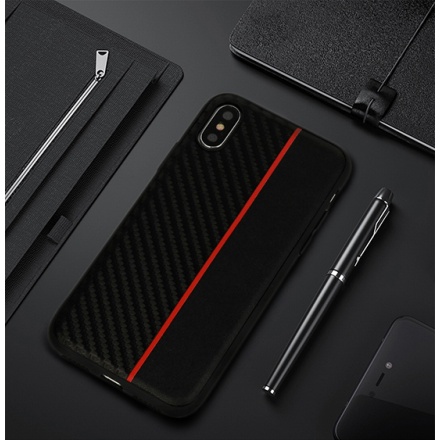 Pouzdro MOTO CARBON Case Samsung J415 Galaxy J4 Plus-Černá s červeným pruhem 55358