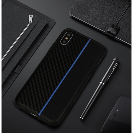 Pouzdro MOTO CARBON Case Samsung J610 Galaxy J6 Plus Černé s modrým páskem 55365