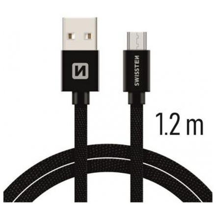 SWISSTEN TEXTILE datový kabel USB - micro USB 1.2m černá 715222015