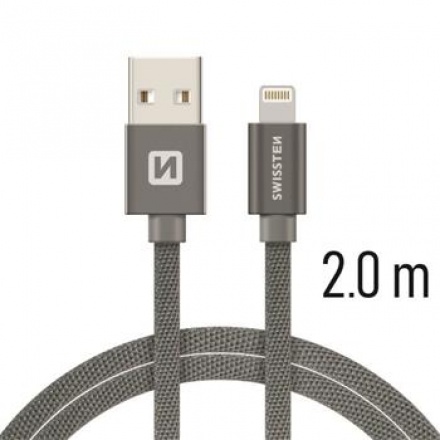 SWISSTEN TEXTILE datový kabel USB - (LIGHTNING) 2m šedá 71523302