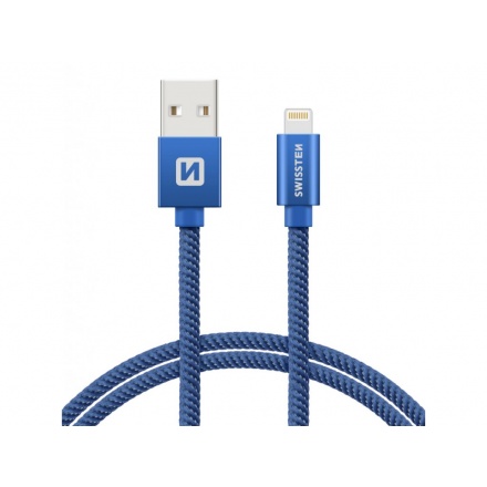 SWISSTEN TEXTILE datový kabel USB - (LIGHTNING) 1.2m modrá 71523208