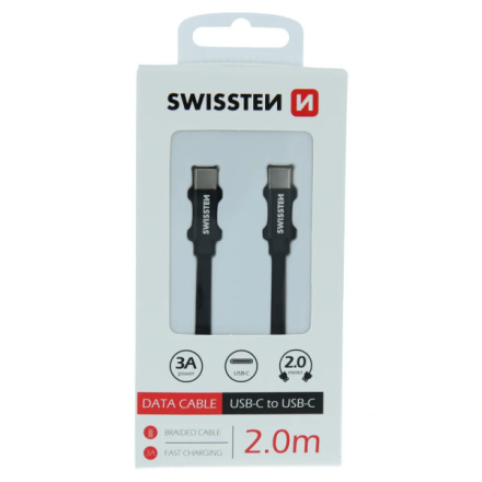 DATOVÝ KABEL SWISSTEN TEXTILE USB-C / USB-C 2,0 M ČERNÁ 71528201