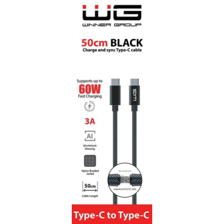 WINNER USB-C/USB-C 0,5M 3A ČERNÝ DATOVÝ KABEL 11465