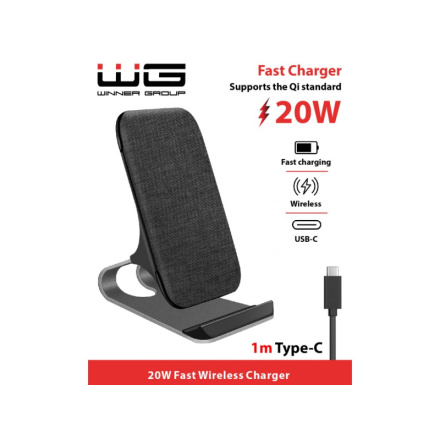 Bezdrátová nabíječka stolní, kovový stojan 20W/20W Fast Wireless Charger/černá C11 11862