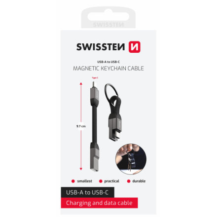 SWISSTEN MAGNETICKÝ KEYCHAIN KABEL USB-A / USB-C 9,7 CM (71551050) black