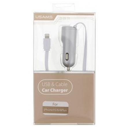 USAMS Lightning + USB Autodobíječ 2.1A Silver 994666