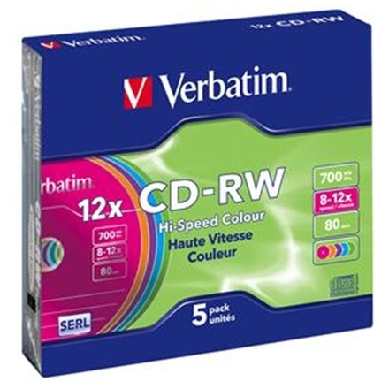 VERBATIM CD-RW(5-Pack)/Slim/Colours/12x/700MB, 43167