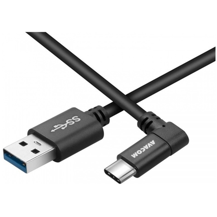 AVACOM datový a nabíjecí kabel USB - USB Type-C, 100cm, konektor v úhlu 90°, černý, DCUS-TPCLR-10K