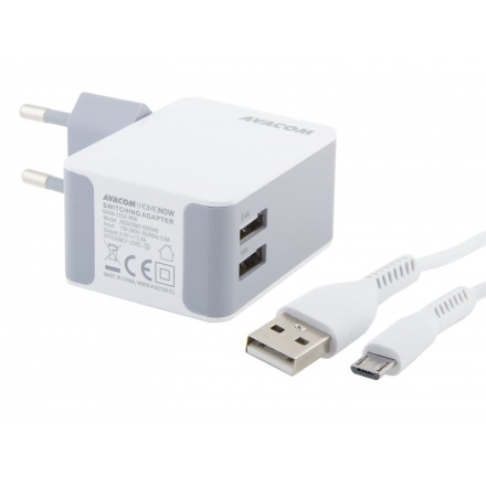 AVACOM HomeNOW síťová nabíječka 3,4A se dvěma výstupy, bílá barva (micro USB kabel), NASN-2X34M-WW - neoriginální