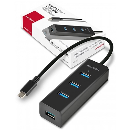 AXAGON HUE-S2C, 4x USB 3.0 CHARGING hub, micro USB nap. konektor, kabel USB-C 40cm, HUE-S2C