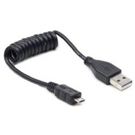GEMBIRD Kabel USB A Male/Micro B Male, 0.6m,kroucený,černý, CC-mUSB2C-AMBM-0.6M
