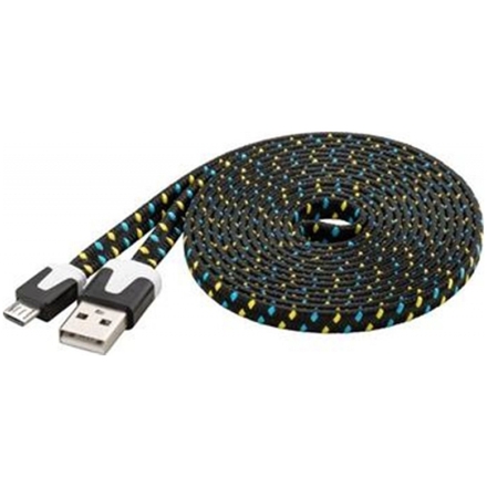 PremiumCord Kabel micro USB 2.0, A-B 2m, plochý textilní kabel, černo-modro-žlutý, ku2m2ft1