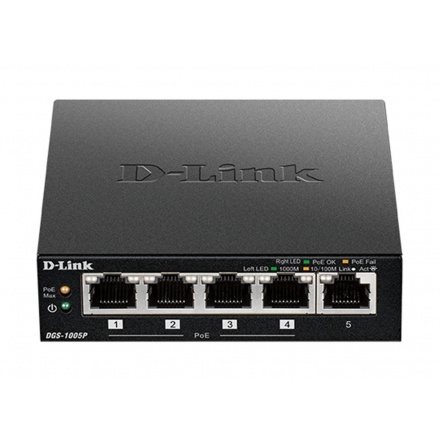 D-Link DGS-1005P 5x 10/100/1000 PoE+ Switch, DGS-1005P/E