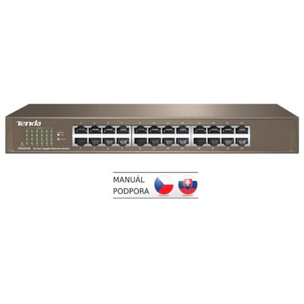 Tenda TEG1024D 24x Gigabit Switch, Fanless-bez ventilátorů, Rackmount, ochrana proti přepětí, 75010026