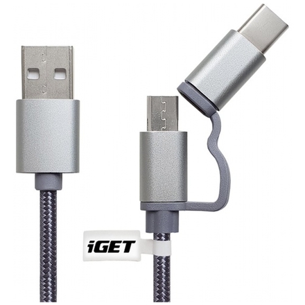 iGET G2V1 - USB kabel Micro USB/ USB - C dlouhý pro veškeré mobilní telefony, včetně odolných, 84000425