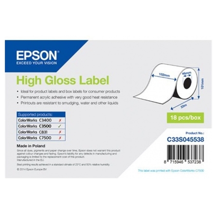 High Gloss Label Cont.R, 102mm x 33m, C33S045538