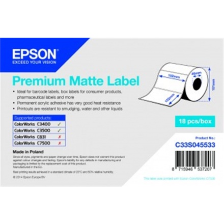 Premium Matte Label -102mm x152mm, 225 labels, C33S045533