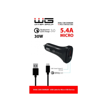 Autonabíječka 2xUSB 30W + kabel MICRO (Černá), 4310