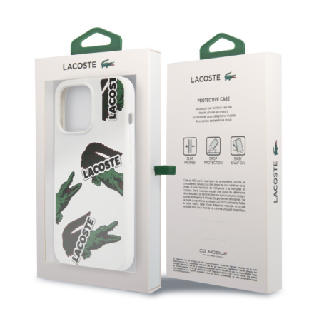 Lacoste Liquid Silicone Allover Pattern Kryt pro iPhone 13 Pro White, LCHC13LSOW