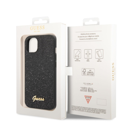 Guess PC/TPU Glitter Flakes Metal Logo Zadní Kryt pro iPhone 14 Black, GUHCP14SHGGSHK