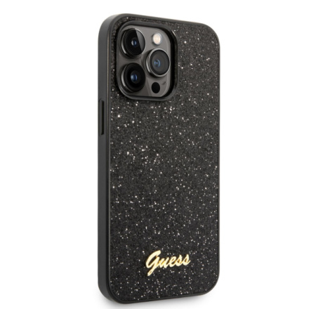 Guess PC/TPU Glitter Flakes Metal Logo Zadní Kryt pro iPhone 14 Pro Max Black, GUHCP14XHGGSHK