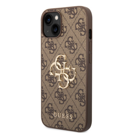 Guess PU 4G Metal Logo Zadní Kryt pro iPhone 14 Plus Brown, GUHCP14M4GMGBR