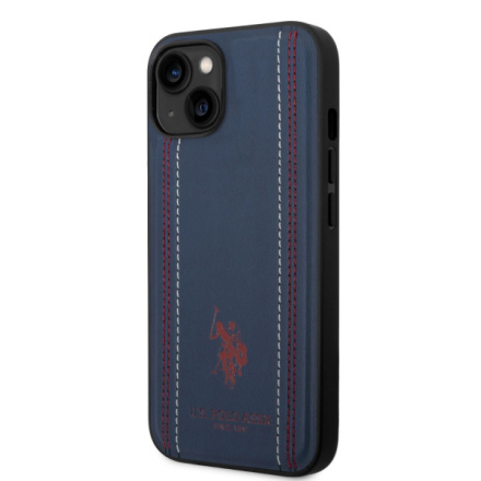 U.S. Polo PU Leather Stitched Lines Zadní Kryt pro iPhone 14 Plus Navy, USHCP14MPFAV