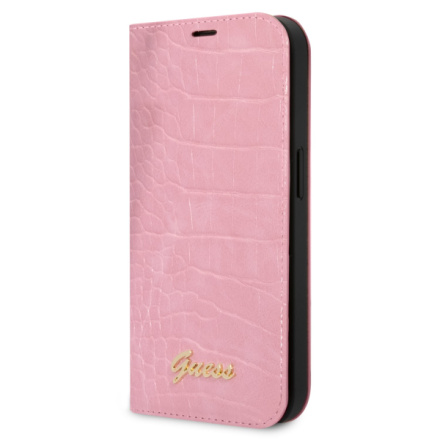 Guess PU Croco with Metal Camera Outline Book Pouzdro pro iPhone 14 Plus Pink, GUBKP14MHGCRHP