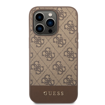 Guess PU 4G Stripe Zadní Kryt pro iPhone 14 Pro Brown, GUHCP14LG4GLBR