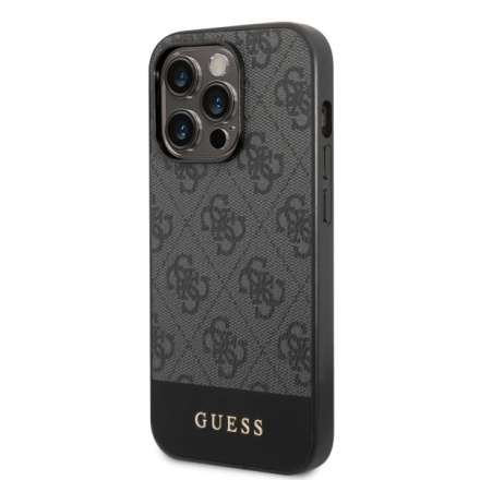 Guess PU 4G Stripe Zadní Kryt pro iPhone 14 Pro Grey, GUHCP14LG4GLGR