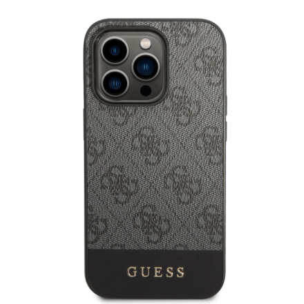 Guess PU 4G Stripe Zadní Kryt pro iPhone 14 Pro Grey, GUHCP14LG4GLGR