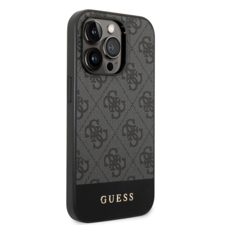 Guess PU 4G Stripe Zadní Kryt pro iPhone 14 Pro Grey, GUHCP14LG4GLGR