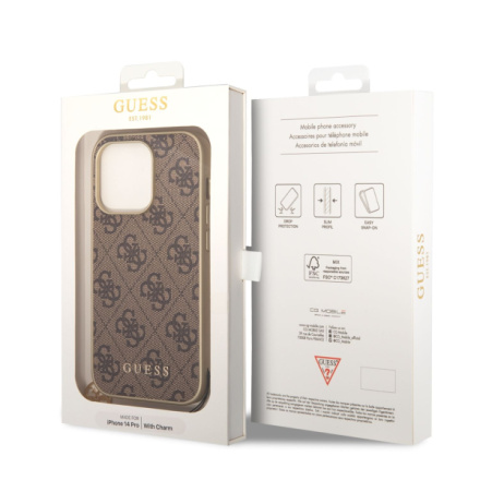 Guess 4G Charm Zadní Kryt pro iPhone 14 Pro Brown, GUHCP14LGF4GBR