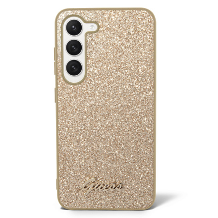 Guess PC/TPU Glitter Flakes Metal Logo Zadní Kryt pro Samsung Galaxy S23 Gold, GUHCS23SHGGSHD