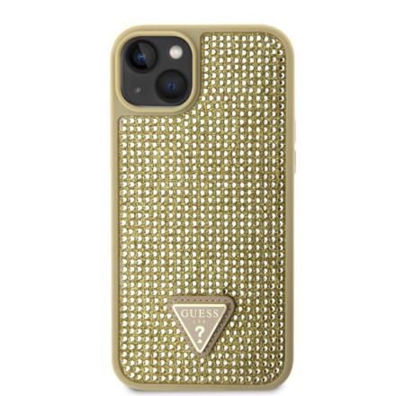 Guess Rhinestones Triangle Metal Logo Kryt pro iPhone 14 Gold, GUHCP14SHDGTPD