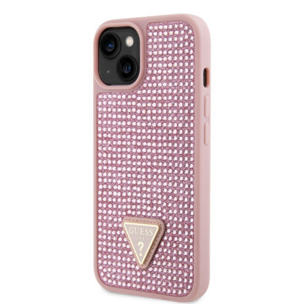 Guess Rhinestones Triangle Metal Logo Kryt pro iPhone 14 Pink, GUHCP14SHDGTPP