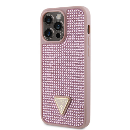 Guess Rhinestones Triangle Metal Logo Kryt pro iPhone 14 Pro Max Pink, GUHCP14XHDGTPP