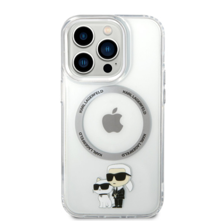 Karl Lagerfeld IML Karl and Choupette MagSafe Zadní Kryt pro iPhone 13 Pro Transparent, KLHMP13LHNKCIT