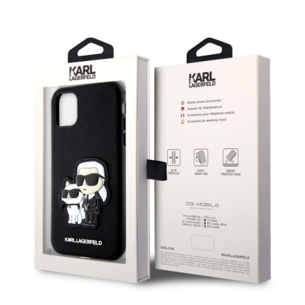 Karl Lagerfeld PU Saffiano Karl and Choupette Zadní Kryt pro iPhone 11 Black, KLHCN61SANKCPK