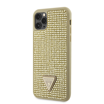 Guess Rhinestones Triangle Metal Logo Kryt pro iPhone 11 Pro Max Gold, GUHCN65HDGTPD