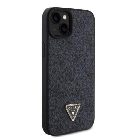 Guess PU 4G Strass Triangle Metal Logo Zadní Kryt pro iPhone 15 Plus Black, GUHCP15MP4TDPK