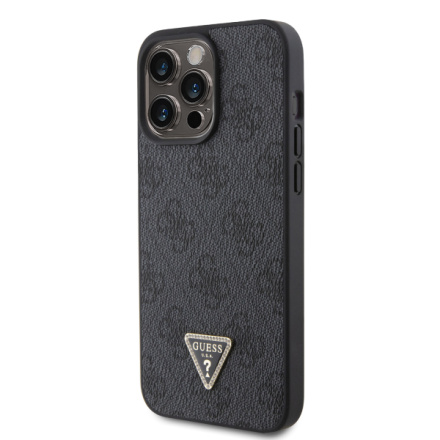 Guess PU 4G Strass Triangle Metal Logo Zadní Kryt pro iPhone 15 Pro Max Black, GUHCP15XP4TDPK