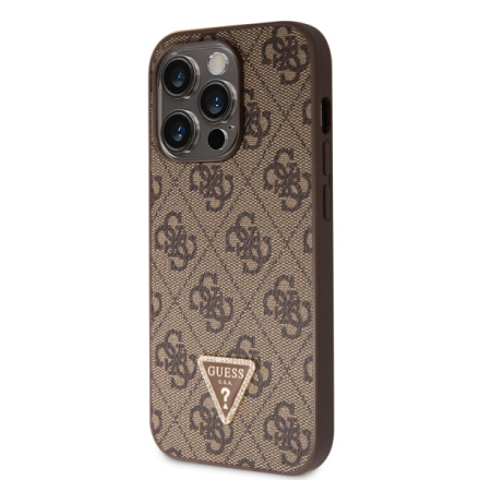 Guess PU 4G Strass Triangle Metal Logo Zadní Kryt pro iPhone 15 Pro Brown, GUHCP15LP4TDPW