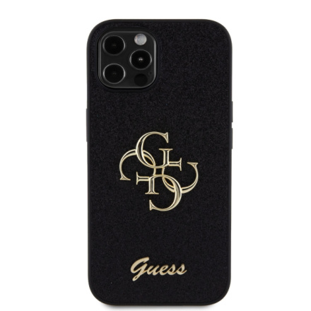 Guess PU Fixed Glitter 4G Metal Logo Zadní Kryt pro iPhone 12/12 Pro Black, GUHCP12MHG4SGK