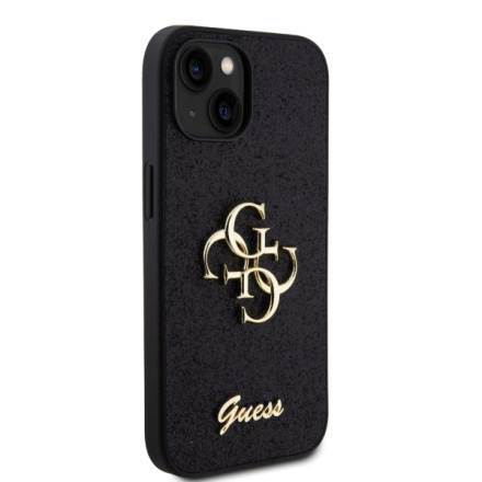 Guess PU Fixed Glitter 4G Metal Logo Zadní Kryt pro iPhone 13 Black, GUHCP13MHG4SGK