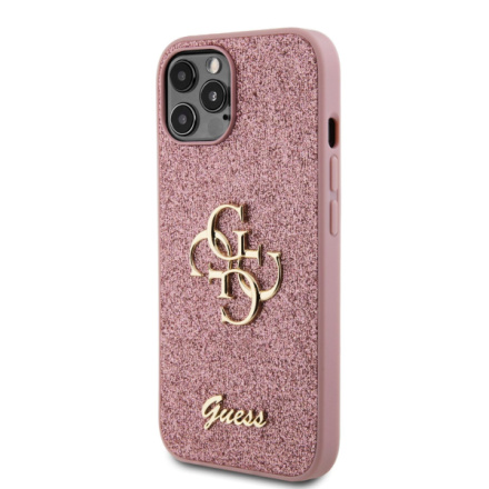 Guess PU Fixed Glitter 4G Metal Logo Zadní Kryt pro iPhone 12/12 Pro Pink, GUHCP12MHG4SGP