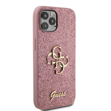 Guess PU Fixed Glitter 4G Metal Logo Zadní Kryt pro iPhone 12/12 Pro Pink, GUHCP12MHG4SGP