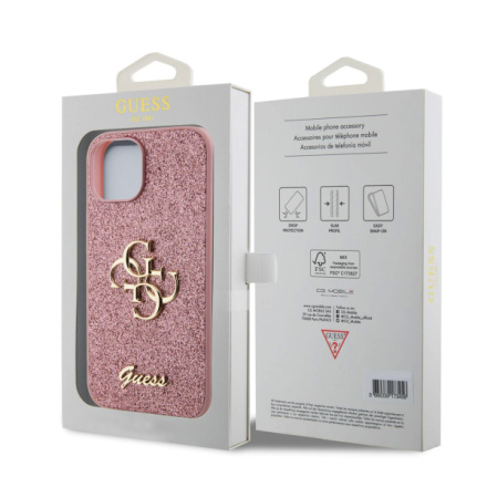 Guess PU Fixed Glitter 4G Metal Logo Zadní Kryt pro iPhone 12/12 Pro Pink, GUHCP12MHG4SGP